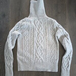 Lands' End 100% Cashmere Cable Turtleneck Sweater,  Light Grey Size M, EUC
